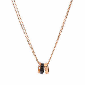 Cartier Love 3 Ring Pendant Necklace 18K Rose Gold and Ceramic with Diamonds